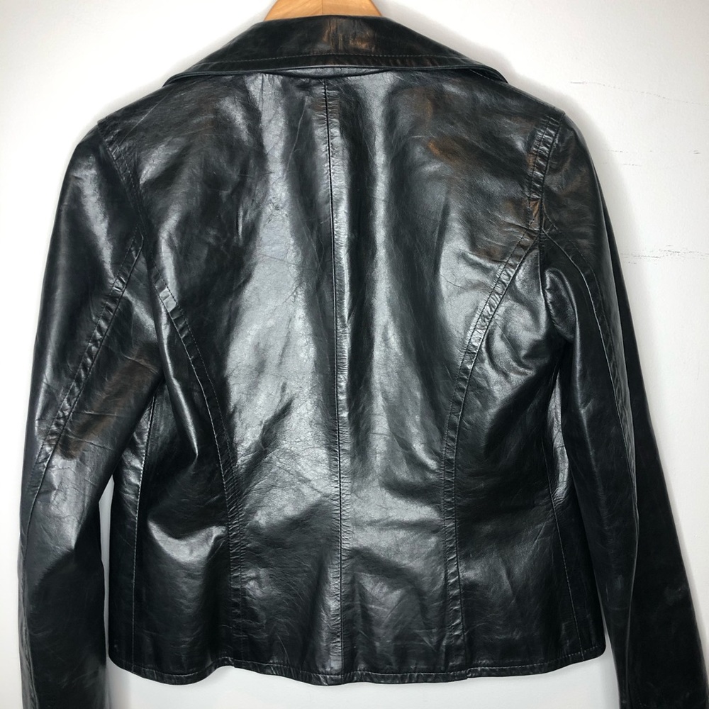 The Wrights Black Leather Double Breasted Jacket Moto Size 8 - Picture 12 of 13